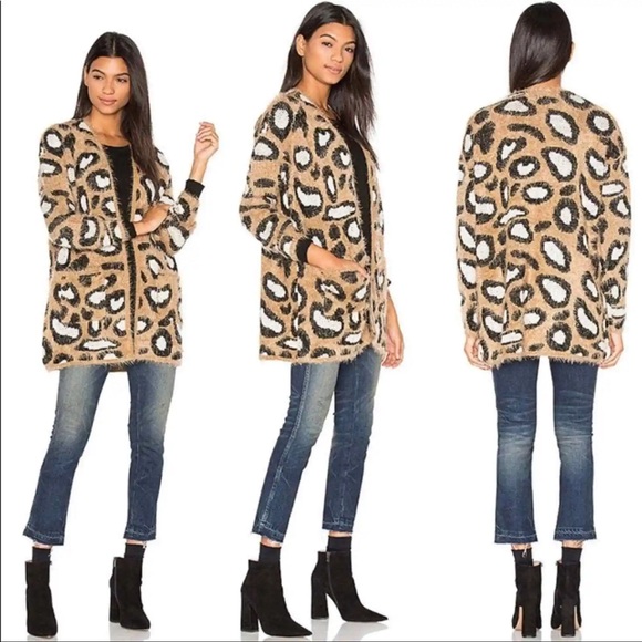 Show Me Your Mumu Mellow Cozi Cardi Open Sweater Leopard Long Small - Picture 2 of 5